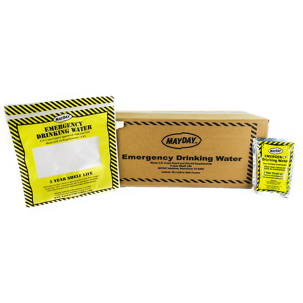 Case of 100 - Mayday Water Pouches W/ Drinking Container - SKU# 73010